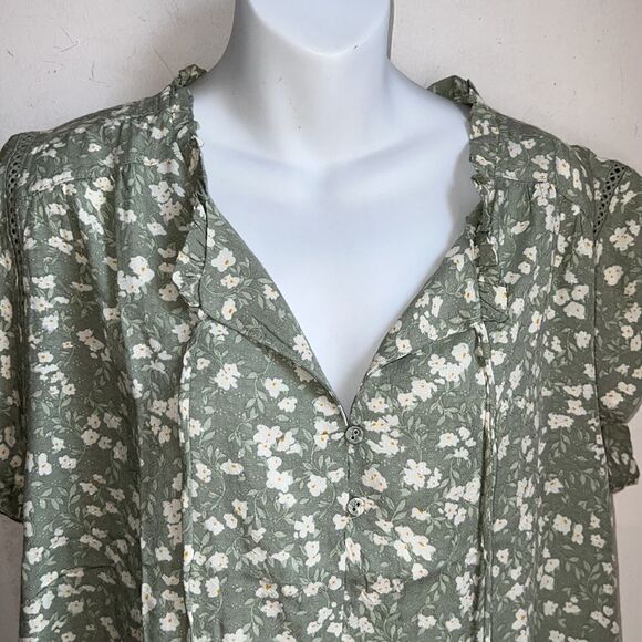 BUFFALO DAVID BITTON Mint Ditsy Floral Jaquan’s Flutter Sleeve Blouse-L NWT - Picture 3 of 10